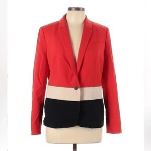 Anne Klein | Red Cream Black Color Block Single Button Blazer Jacket Size 10